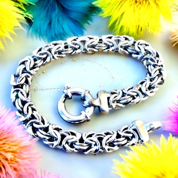 Sterling Silver Chain Bracelet Vintage Signed 16 grams Made in Italy 7.5" - Picture 4 of 13